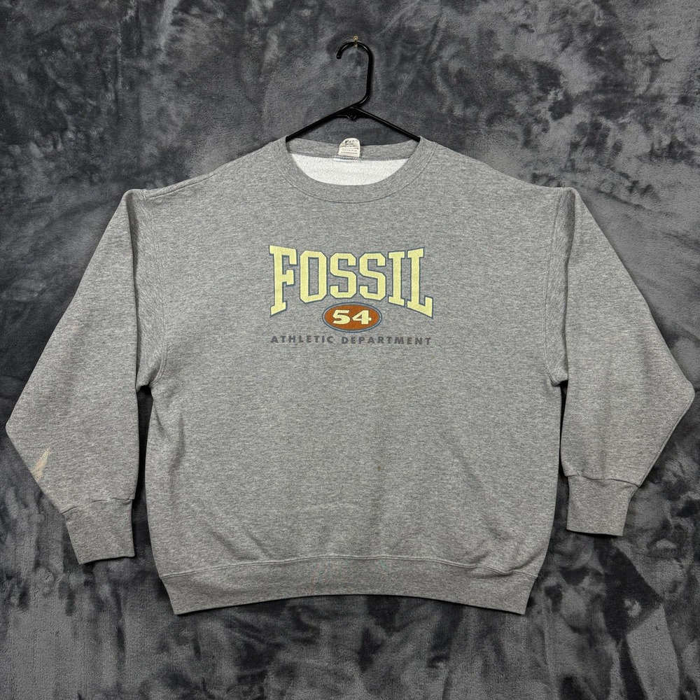 Fossil Sweatshirt Mens XL Gray Good Athletic Department Crewneck Fleece Graphic